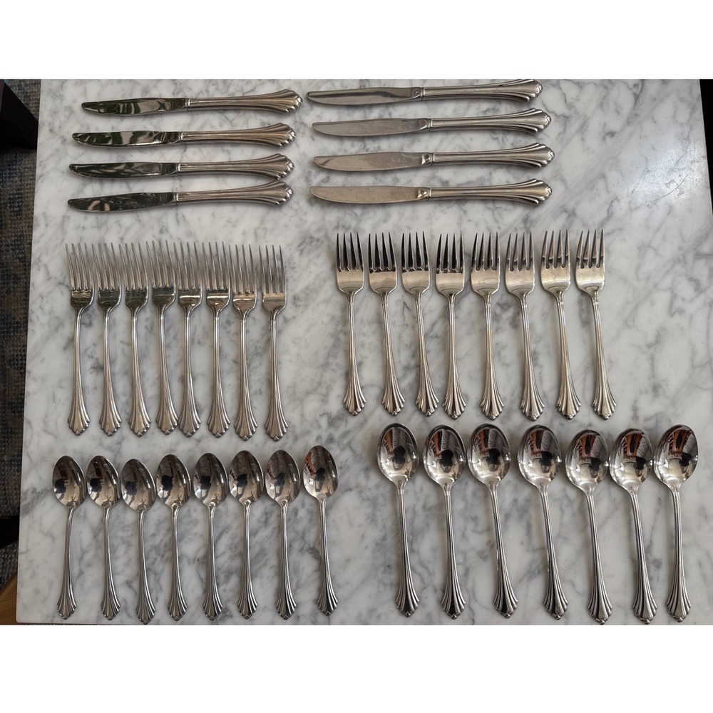 Oneida Bancroft Stainless Steel Flatware Set 39pc Service for 8 USA Art Deco EUC